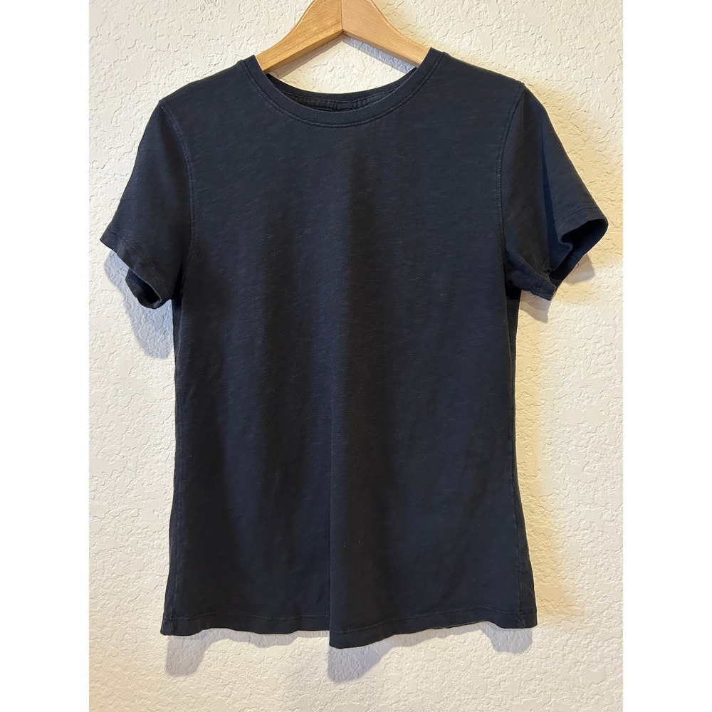 Quince Women T-Shirt M Black Short Sleeve Slub Cotton Back Seam Crew Neck Tee
